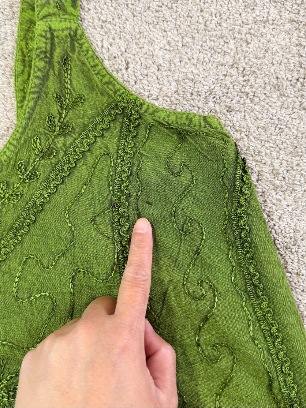 Embroidered Handkerchief Top Sleeveless Boho in Lime Green Free Size - Picture 9 of 9